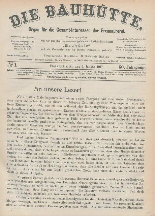No. 1. Frankfurt a.M., den 6. Januar 1917. 60. Jahrgang.