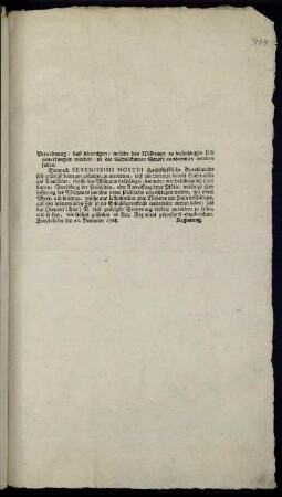 Verordnung, daß diejenigen, welche den Wildzaun zu beschädigen sich unterfangen werden, in die Schubkarren Strafe condemnirt werden sollen : Zweybrücken den 26. November 1768.