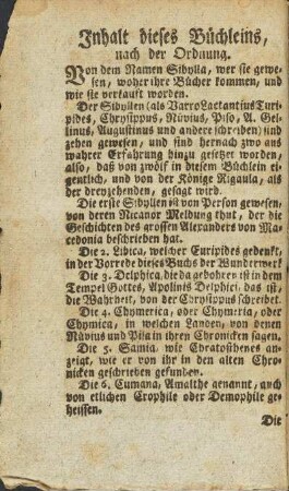 Inhalt dieses Buechleins, nach der Ordnung.