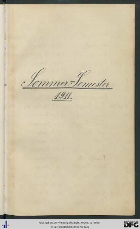 [fol. 1] Sommersemester 1911