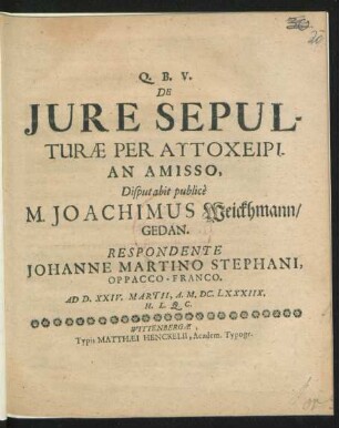 De Iure Sepulturae Per Autocheirian Amisso