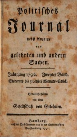 Politisches Journal : Darstellung des Weltlaufs in den Begebenheiten und Staatsacten. 1792,2