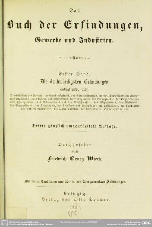 1: Die denkwürdigsten Erfindungen : enthaltend , als Die Geschichte des Papiers, der Buchdruckerkunst, des Naturselbstdrucks, ...