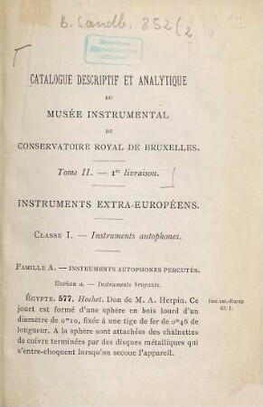 Catalogue descriptif & analytique du Musée Instrumental du Conservatoire Royal de Musique de Bruxelles, 2