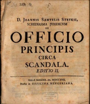 Schediasma iur. de officio principis circa scandala