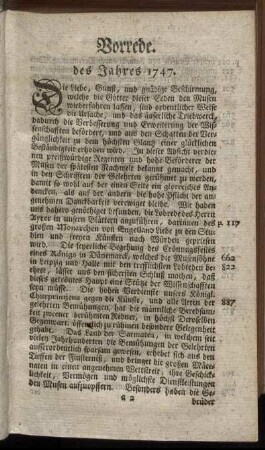 Vorrede des Jahres 1747.