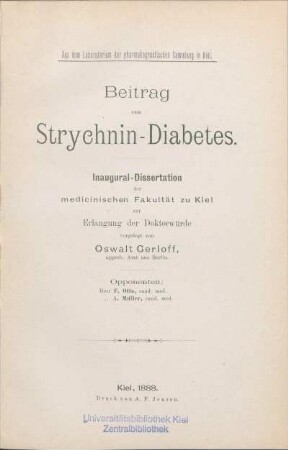Beitrag zum Strychnin-Diabetes