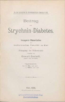 Beitrag zum Strychnin-Diabetes