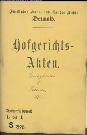 Sevinghausen, Ernst in Barntrup gegen Peter Petersen und Joh. Christoph Dreyer - Rückständiges Kaufgeld