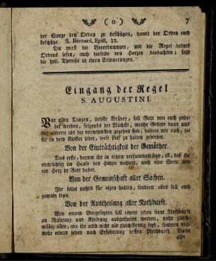 Eingang de Regel S. Augustini.