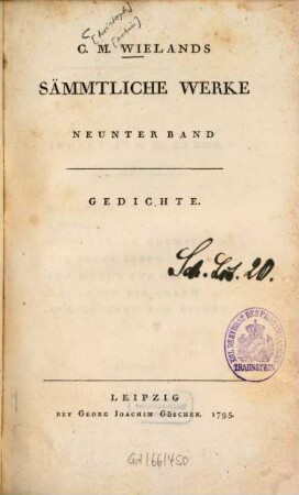 C. M. Wielands Sämmtliche Werke, 9. Gedichte