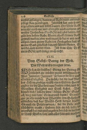 CLXI. Vom Selbst-Betrug der Welt. Die Welt wil betrogen seyn.