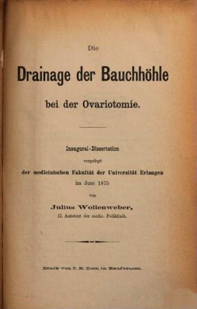 Die Drainage der Bauchhöhle bei der Ovariotomie