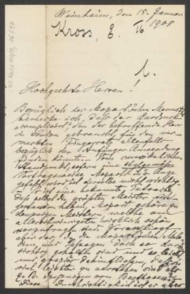 Brief an B. Schott's Söhne : 15.01.1908