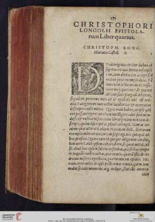 Christophori Longolii Epistolarum Liber quartus