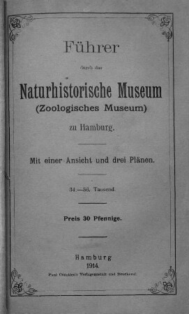Führer durch das Naturhistorische Museum (Zoologische Museum) zu Hamburg