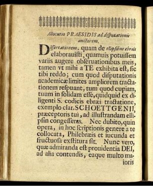 Allocutio Praesidis ad disputationis auctorem.