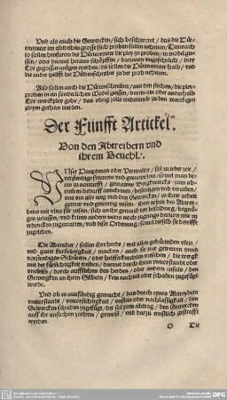 Der Fünfft Artickel. Von den Abtreibern und ihrem Bevehl.