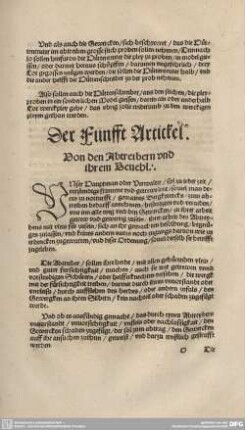 Der Fünfft Artickel. Von den Abtreibern und ihrem Bevehl.