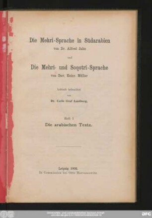 Heft 1: Die arabischen Texte