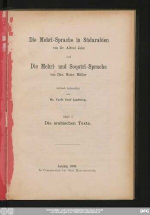 Heft 1: Die arabischen Texte