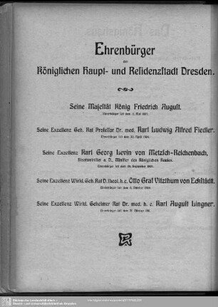 Ehrenbürger der Königlichen Haupt- und Residenzstadt Dresden.