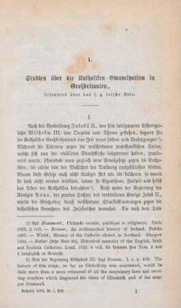 1-36 Studien über die Katholiken-Emancipation in Großbritanien : I.