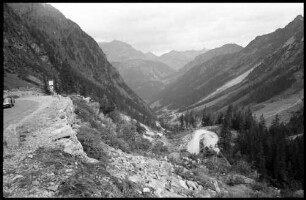 Silvretta: Hochalpenstraße, Blick auf Serpentinen, gesamt Tal