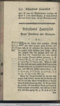 Achtzehntes Hauptstück. Vom Dividiren mit Brüchen