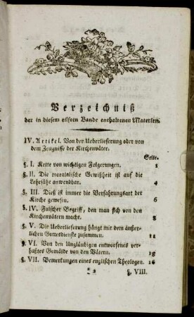 Verzeichniß der in diesem eilften Bande enthaltenen Materien.