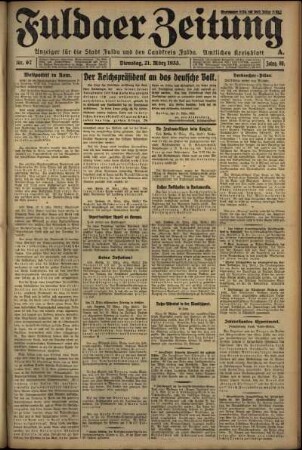 Ausgabe vom Dienstag, den 21. März 1933.