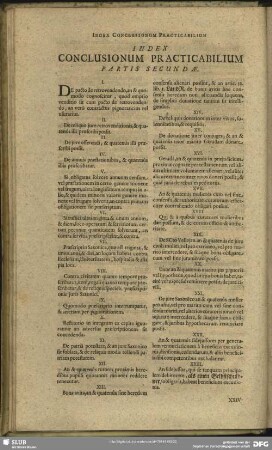 Index Conclusionum Practicabilium Partis Secundae