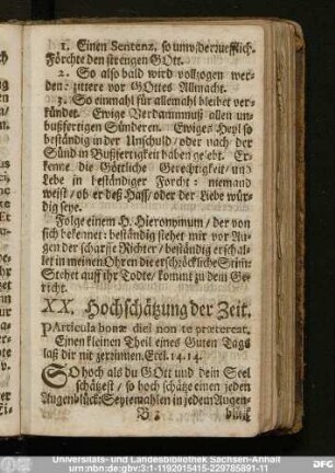 XX. Hochschätzung der Zeit.