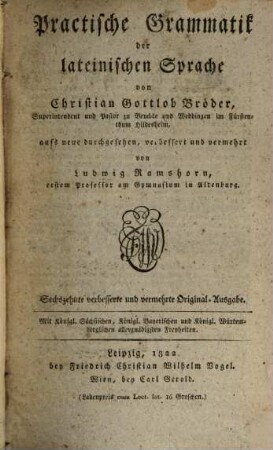 Practische Grammatik der lateinischen Sprache