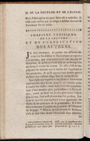 Chapitre Troisieme. De La Lecture Et De L'Explication Des Auteurs.