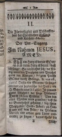II. Die Fürtrefligkeit und Beschaffenheit der Christlichen Gesänge und Kirchen-Music.