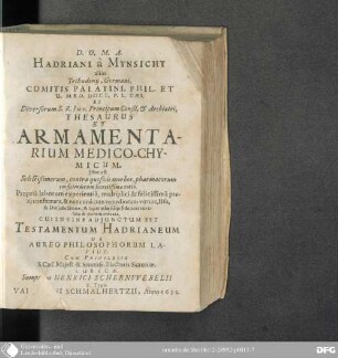 Hadriani a Mynsicht Thesaurus et armamentarium medico-chymicum