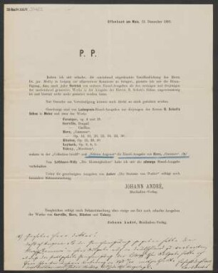 Bekanntmachung zum Vertrieb von Musikwerken der Verlage Johann André  und Schott