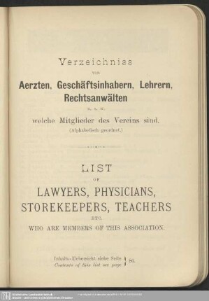 Verzeichniss – List