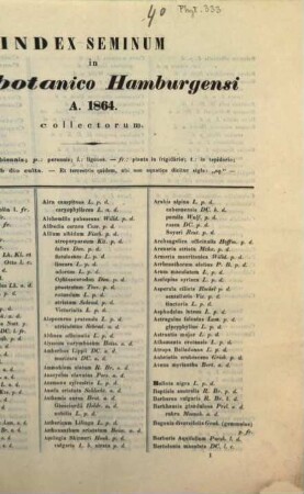 Index seminum in Horto Botanico Hamburgensi collectorum. 1864