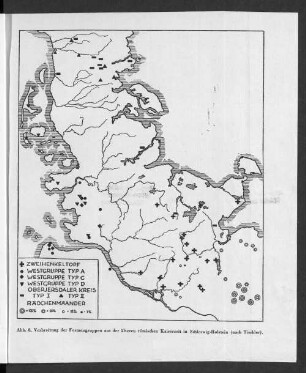 Abb. 8. Verbreitung der Formengruppen aus der älteren römischen Kaiserzeit in Schleswig-Holstein.