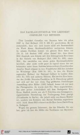 Das Nachlass-Inventar von Leendert Cornelisz van Beyeren