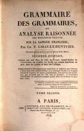 Grammaire des grammaires ou analyse raisonnée des meilleurs traités sur la langue françoise, 2