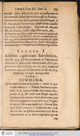 SECTIO I. A soluta captivitate Babylonica, ...