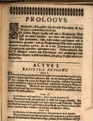 Basilivs Adolescens Constantinopolitanus Divinae laudis assertor invictus : Gesetzt vnd fürgestellt. Von dem Löblichen Gymnasio in Landtsperg. Den 3. vnd 5. September. Anno M.DC.LVIII. = Basilius, Ein Lob-Opffer, vnd deß Lob Gottes ein Grundsaul