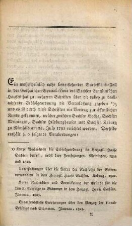 Zu dem Vertrage zwischen Sachsen-Gotha, Sachsen-Meiningen, Sachsen-Hildburghausen und Sachsen-Koburg, d. d. Römhild, den 28. July 1791