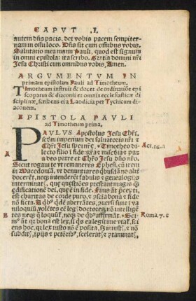 Argumentum In primam epistolam Pauli ad Timotheum.