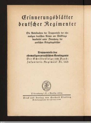 Titelblatt der Reihe - Erinnerungsblätter deutscher Regimenter
