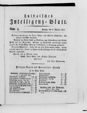Num. 5, Ausgabe vom 3. Februar 1815