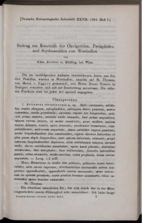Beitrag zur Kenntniss der Clavigeriden, Pselaphiden und Scydmaeniden von Westindien